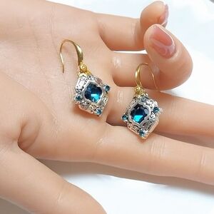 Elegant Blue Topaz Silver  Earrings
